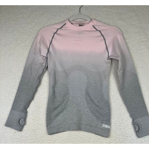 Gymshark Dry Moisture Wicking Ombre Seamless Long Sleeve Top Pink Size XSmall - Picture 1 of 9